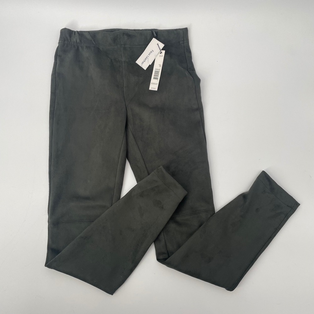 NWT Tahari Faux Leather Suede Olive Green Pants Small Stretch Zip Ankle Pull On
